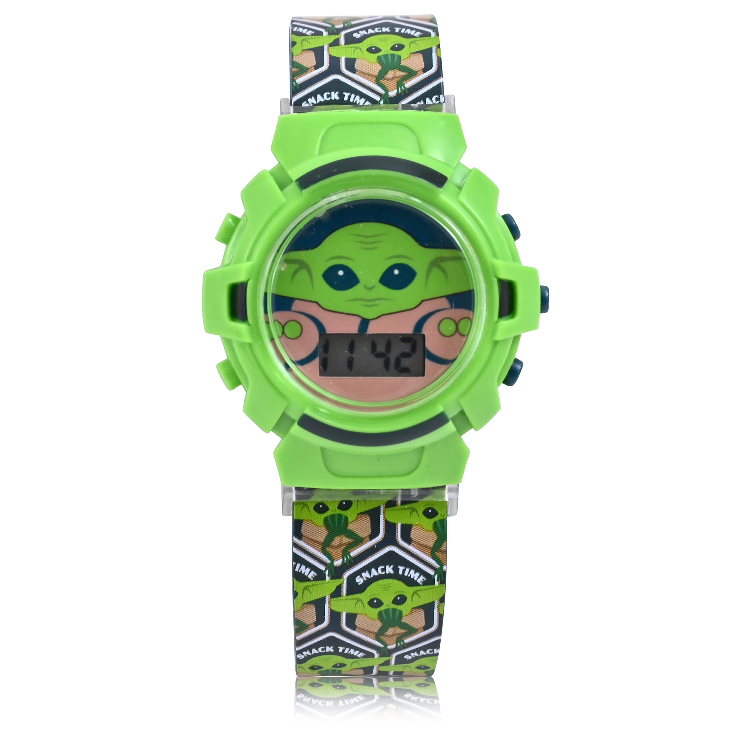 Lucasfilm Star Wars Baby Yoda Kids Digital Watch - LED Flashing Light, LCD Watch Display, 4 in 1 interchangeable Plastic Straps, Kids, Girls And Boys Watch, in Multi Color Bands (Model: MNL40007AZ)