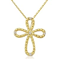 14K Yellow Gold Greek Cross Round Diamond Pendant (Chain NOT included)