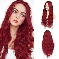 Red Wig Long Wavy Wigs for Women Dark Red Wig 24 Inch Curly Burgundy Wig Wine Red Synthetic Colorful Wig for Daily Cosplay Party Halloween Costume Use