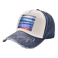 Beach Sunset Ocean Waves Print Vintage Washed Cotton Adjustable Baseball Caps Dad Hat Adjustable Hip Hop Hat Trucker Hat