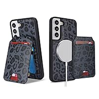 Ｈａｖａｙａ for Galaxy S22 case Wallet magsafe Compatible Samsung Galaxy S22 case Magnetic with Card Holder Samsung S22 5G case Leather Phone case Magnetic Wallet Detachable-Black Leopard Print