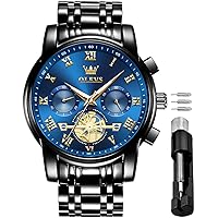 OLEVS Men's Waterproof Watches Stainless Steel Waterproof Chronograph Wrist Watches Luxury Dress White Luminous Big Face Analog Quartz Male Watches