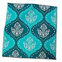 3dRose Teal and Aqua White Henna Style Damask - Towels (twl-117550-3)