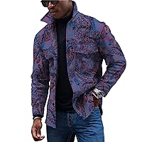 Mens Jackets,Button Overcoat Printed Jackets Classic Loose Parka Lapel Travel Cardigan Lightweight Outwear