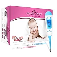 Easy@Home 100 Ovulation & 20 Pregnancy Test Strips + Digital Basal Thermometer with Blue Backlight LCD Display