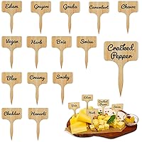 15 Pieces Wooden Cheese Markers for Charcuterie Board Reusable Cheese Labels Markers T Type Cheese Name Tag for Wedding, Birthday, Cocktail Parties, Buffet, 2.44 x 3.94 inches