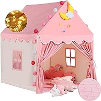 Wilwolfer Kid Tent with Padded Mat, Star Lights - Kids Play Tents for Toddlers Kids Tents Indoor Playhouse - Princess Tent for Girls Toy House Gift - Pink & Yellow, 47x41x51
