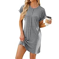 Shirt Dresses for Women, Comfy Clothes Short Sleeve 2024 Womens Summer Outfits Ladies and Sleeved Dress, S, XXL