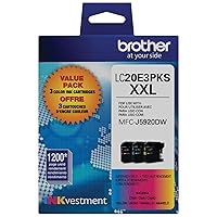 Brother Genuine High Yield Color Ink Cartridge, 3 Pack of LC20E, Replacement Color Ink Three Pack, Includes 1 Cartridge Each of Cyan, Magenta & Yellow, Page Yield Up to 1200 Pages/Cartridge, LC20E