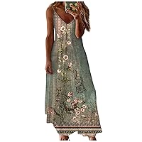 Deals of The Day Clearance Prime, Floral Dress for Women, Dresses 2024, Cotton Casual Summer, Spring Loose V Neck Boho Sleeveless Sundress Beach Vacation (L, Army Green)