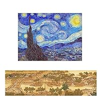 Pintoo Two Plastic Jigsaw Puzzles Bundle - 4800 Piece - Vincent Van Gogh - The Starry Night, June 1889 and 5600 Piece - Panorama - Smart - Bears Along The River - [H3070+H3368]