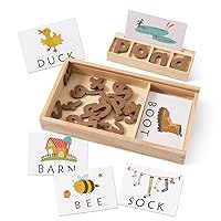 Spelling Games Wooden Matching Letters Toy, CVC Word Games, Sight Words Flash Cards Kindergarten, Montessori Preschool Educational Wood ABC Learniong Toys for Kids