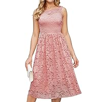 Lace Dress for Women A Line Sleeveless Midi Cocktail Party Bridesmaid Dress Tea Length Teens Formal Homecoming Dresses