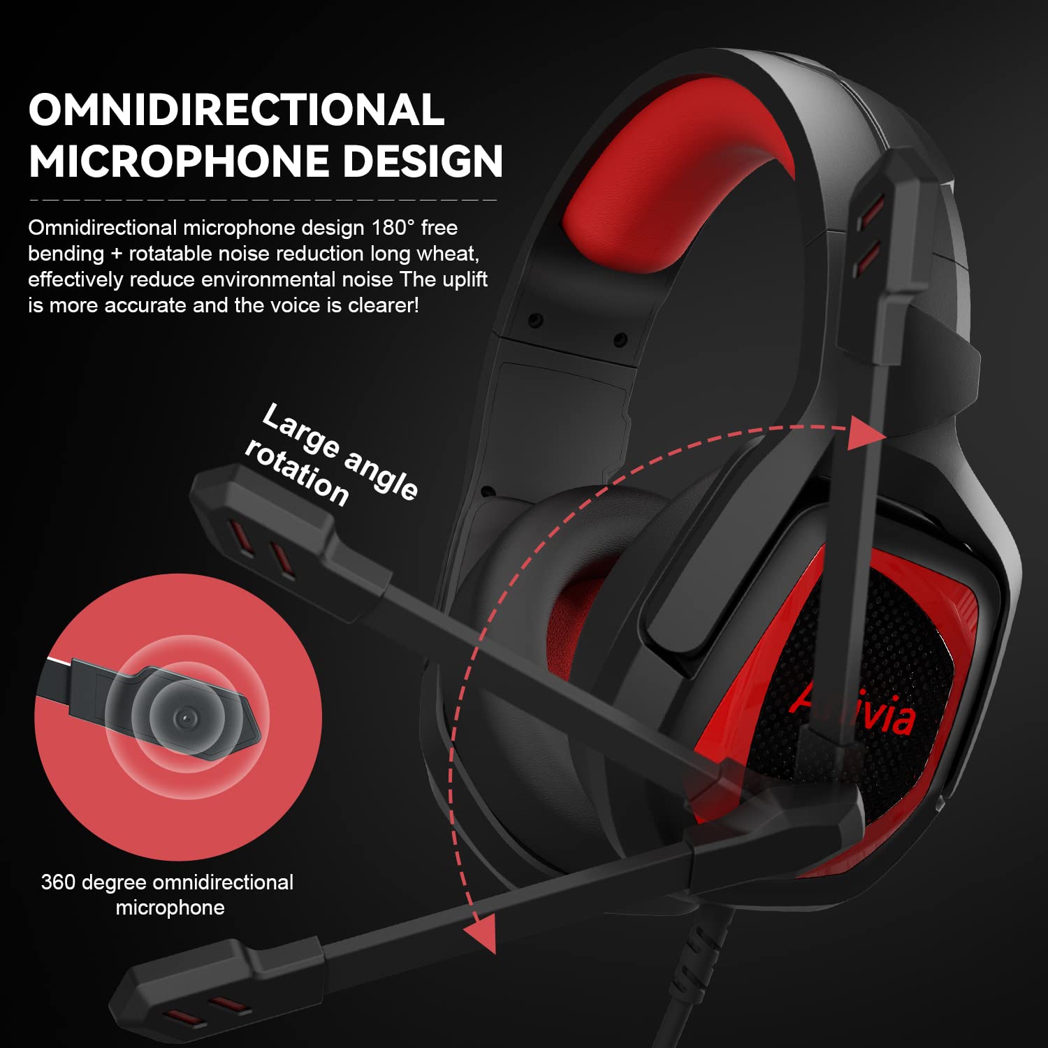 Gaming Headset Noise Cancelling Headphones with Microphone Kids and Adults 50mm Neodymium Drivers & 3.5mm Audio Jack Wired Over Ear Stereo Earphones for Online School/PC Game/Travel/Work Red