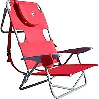 Ostrich On Your Back Backpack Beach Chair with Face Hole - Adjustable, Portable Lounge Chair with Cup Holder, Face Opening - Heavy Duty, Lay Flat Tanning Chair for Face Down Reading For Adults (Red)