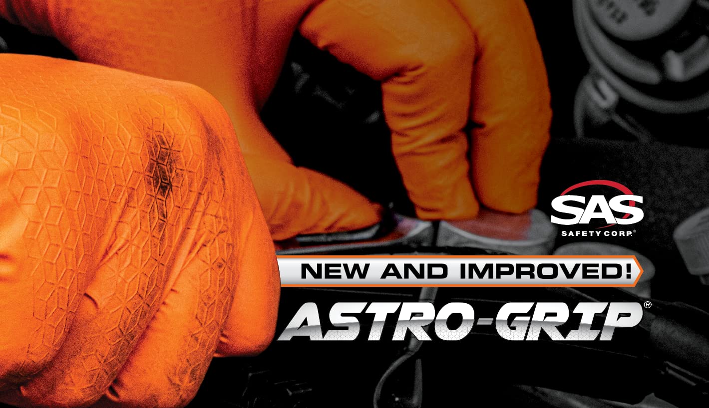SAS Astro-Grip Powder-Free Disposable Nitrile Gloves with Textured Grip, 7mil, 100 Gloves/Box