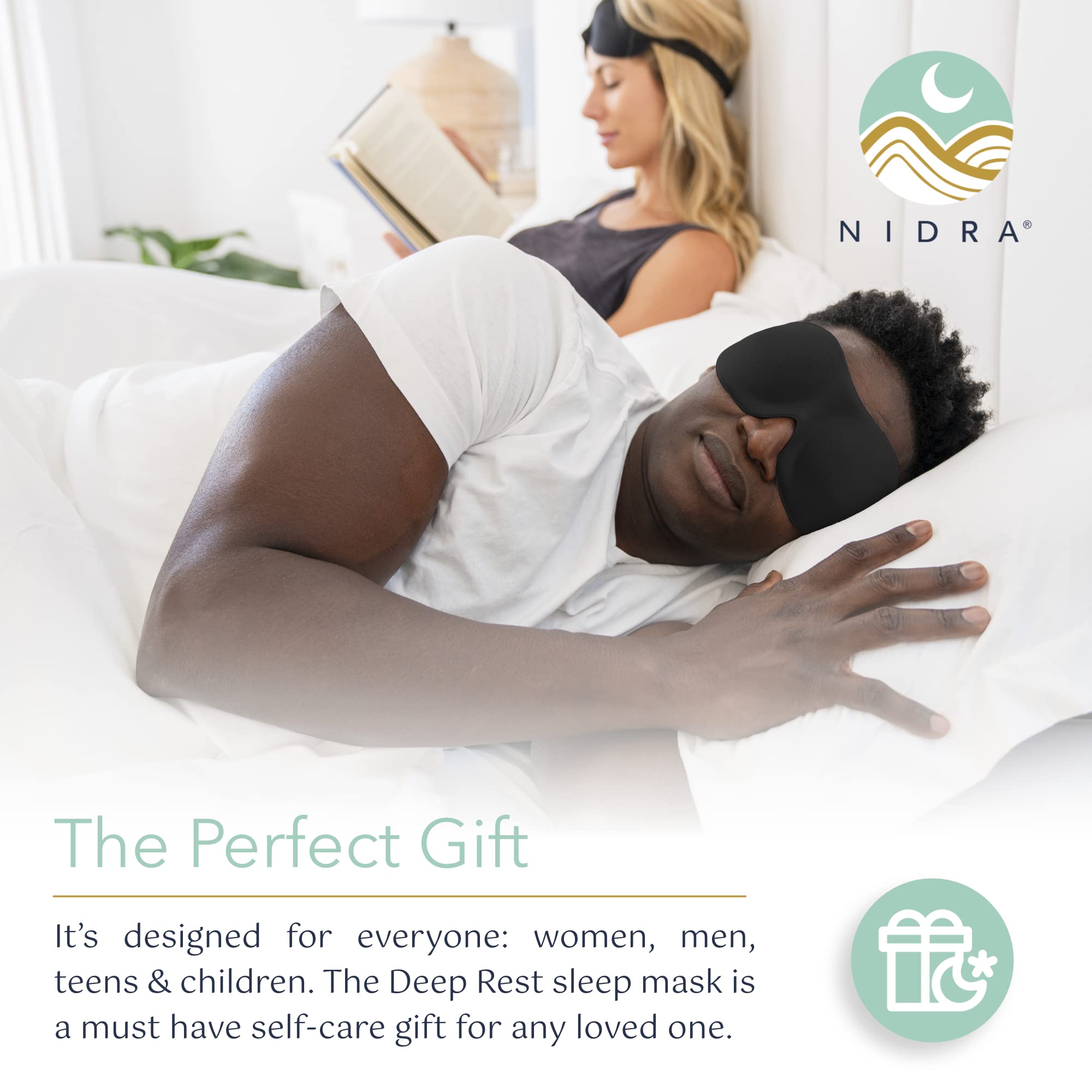 Nidra Sleep Mask Light Blocking, Deep Rest Blackout Eye Mask for Sleeping, 3D Comfort Contoured for Side Sleepers, Travel, Yoga, Lightweight and Soft - Black