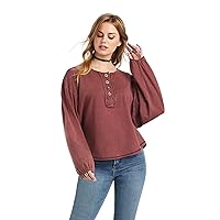 Ariat Female Pinon Henley Top Maroon Banner X-Large