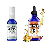 Colloidal Silver Spray + Liquid Vitamin C Drops - VIT C - 99% Pure Ascorbic Acid - for Adults and Kids - Organic, Non-GMO, Vegan - Bioactive Vitamin C Liquid Supplement - Skin Health, Immune Support