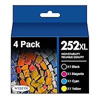 Wiseta Remanufactured Ink Cartridge Replacement for Epson 252XL 252 XL T252XL120 to use with Workforce WF-7110 WF-7720 WF-7710 WF-3620 WF-3620 WF-3640 (Black, Cyan, Magenta, Yellow 4 Pack)