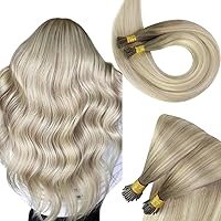 [2w Packs] Sunny Itip Hair Extensions Human Hair Ash Blonde Ombre Platinum Blonde Balayage Bundle with Clip in Hair Extensions Same Color 20inch