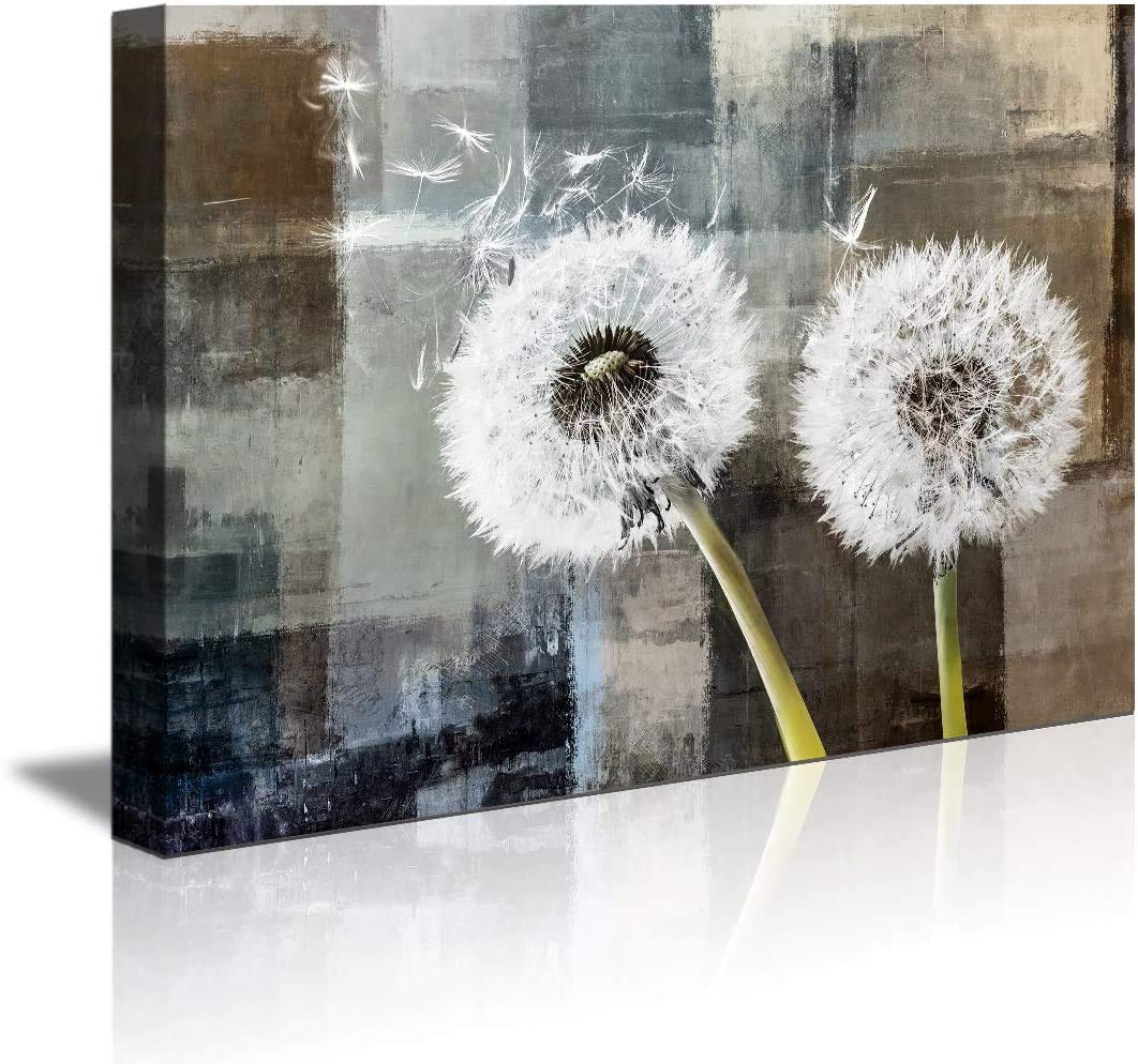 abstract Wall Art Black and white Dandelion Wall decor for Living Room Blue Floral Picture on Wood Background Canvas Prints Artwork for Home Decor ...