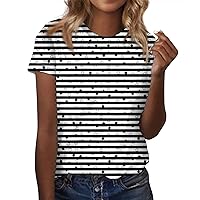 White and Black Striped Shirt Women Striped Tops for Women Summer Fashion Versatile Casual Loose Fit with Short Sleeve Round Neck Tunic Shirts Black Large