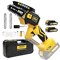 Mini Chainsaw Cordless Battery Powered, Electric Hand Held Small Powerful Chain Saw, 4 inch Brushless, Portable and Easy for Tree Trimming Branch Pruning Wood Cutting(Includes 2 Batteries)