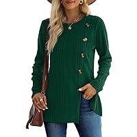 XIEERDUO Long Sleeve Tops for Women Tunics Buttons Front Slit