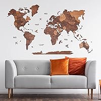 3D Wood World Map Wall Art Large Wood Wall Décor Housewarming Gift Idea Wood Wall Art World Travel Map For Home & Kitchen or Office (Large, Oak)