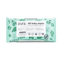 Baby Wipes, 100% Plastic-Free & Plant Based Wipes, 99% Water, Suitable for Sensitive & Eczema-prone Skin, Fragrance Free & Hypoallergenic, Cruelty Free, EWG Verified, 1 Pack of 60 Wet Wipes
