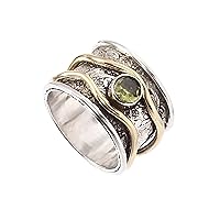 Spinner Peridot gemstone sterling silver ring Anxiety Meditation Spinning ring Statement Band silver jewelry