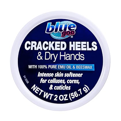 BLUE GOO Cracked Heels & Dry Hands Skin Softener for Dry Feet, Hands, Hydrating and Smoothing, Moisturizer, Dryness Relief, 2 Ounce, Made with 100% Pure EMU Oil
