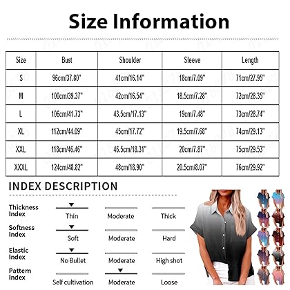 Women T Shirt Summer Casual Short Sleeve V Neck Lapel Button Gradient Printed Loose with Pockets Tee Shirts