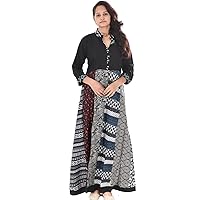 Indian 100% Cotton Geometric Print Black Color Dress Women Fashion Long Plus Size