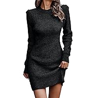 Beach Dresses for Women Women's Round Neck Solid Color Long Sleeves High Waist Tight Corset Casual Holiday Dress