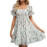 Corset Dress for Women Formal,Womens Casual Dresses Square Neck Puff Sleeve Smocked Chest Off Shoulder Mini Max