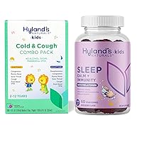 Bundle of Hyland’s Naturals Kids Cold & Cough, Day & Night Combo Pack, Ages 2+, Syrup Cough Medicine Grape + Kids - Sleep, Calm + Immunity, with Melatonin, Chamomile & Elderberry, 60 Vegan Gummies