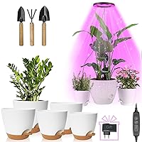 Plant Pots 7/6.5/6/5.5/5 Inch Self Watering Planters with Drainage Hole, LED Growing Light Full Spectrum for Large Plant Light,147 CM Plant Growing Lamps with Height Adjustable