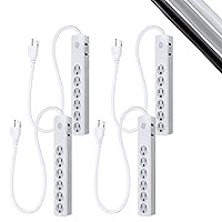 GE 6-Outlet Surge Protector, 4 Pack, 2 Ft Extension Cord, Power Strip, 450 Joules, Heavy Duty Plug, Twist-to-Close Safety Covers, UL Listed, White, 54627