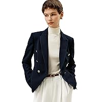 LilySilk 100% Merino Wool Blazer for Women Double Breasted Slim Fit Lapel Collar Short Vintage Coat Open Front Business