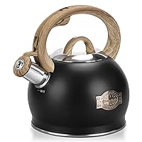 Tea Kettle Stovetop, Black Tea Kettles-2.1 Quart Loud Whistle Stovetop Teapot,Food Grade Stainless Steel with Wood Pattern Handle, Unique Button Control Kettle Outlet for Tea, Coffee