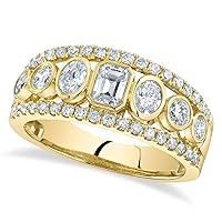 Allurez 14k Gold Diamond Emerald and Round Bezel Setting Wedding Ring (1.25ct)