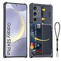 for Samsung Galaxy S24 Plus Case with Card Holder (Store 4 Cards)& Camera Cover& Kickstand, Hard Back+ Soft Edge Protection Rugged Shockproof Wallet Case for Galaxy S24 Plus/+ 6.7” (Black)
