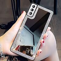 Cavdycidy Compatible with Samsung Galaxy S21 Mirror Case for Women with Diamond,Girly Bling Acrylic Mirror Phone Case That Can Be Used for Outdoor Makeup for Girl Who Love Beauty