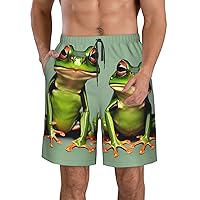 NEZIH Funny Green Frogs 1 Print Men's Beach Shorts Tropical Hawaiian Style,Quick Dry Casual Summer Shorts Adjustable