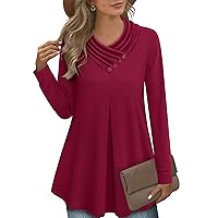 VALOLIA Womens Long Sleeve Button Cowl Neck Casual Sweatshirts Loose Tunic Tops Blouse
