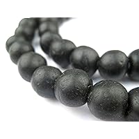 TheBeadChest African Recycled Glass Beads, Strand, for Jewelry Making, Home Decor, Handmade in Ghana (14mm, Black)