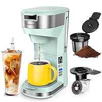 Famiworths Hot and Iced Coffee Maker for K Cups and Ground Coffee, 4-5 Cups Coffee Maker and Single-serve Brewers, with 30Oz Removable Water Reservoir, 6 to 24oz Cup Size, Mity Green
