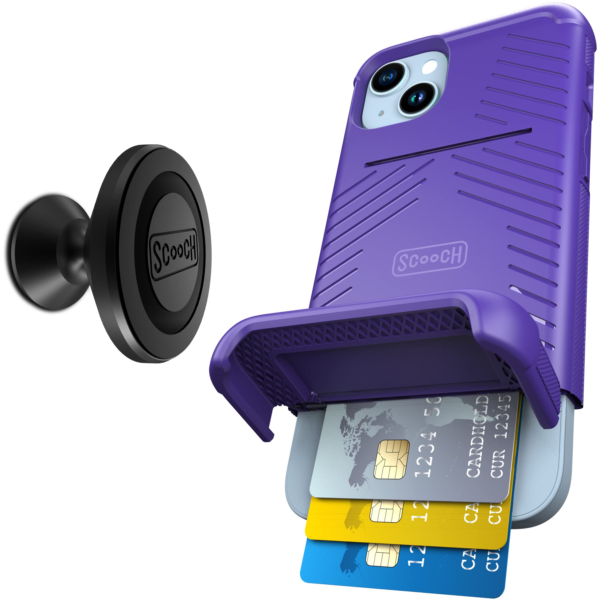Scooch Wingmate for iPhone 14 Plus (Purple) Bundled with Wingmount Magnetic Car Mount